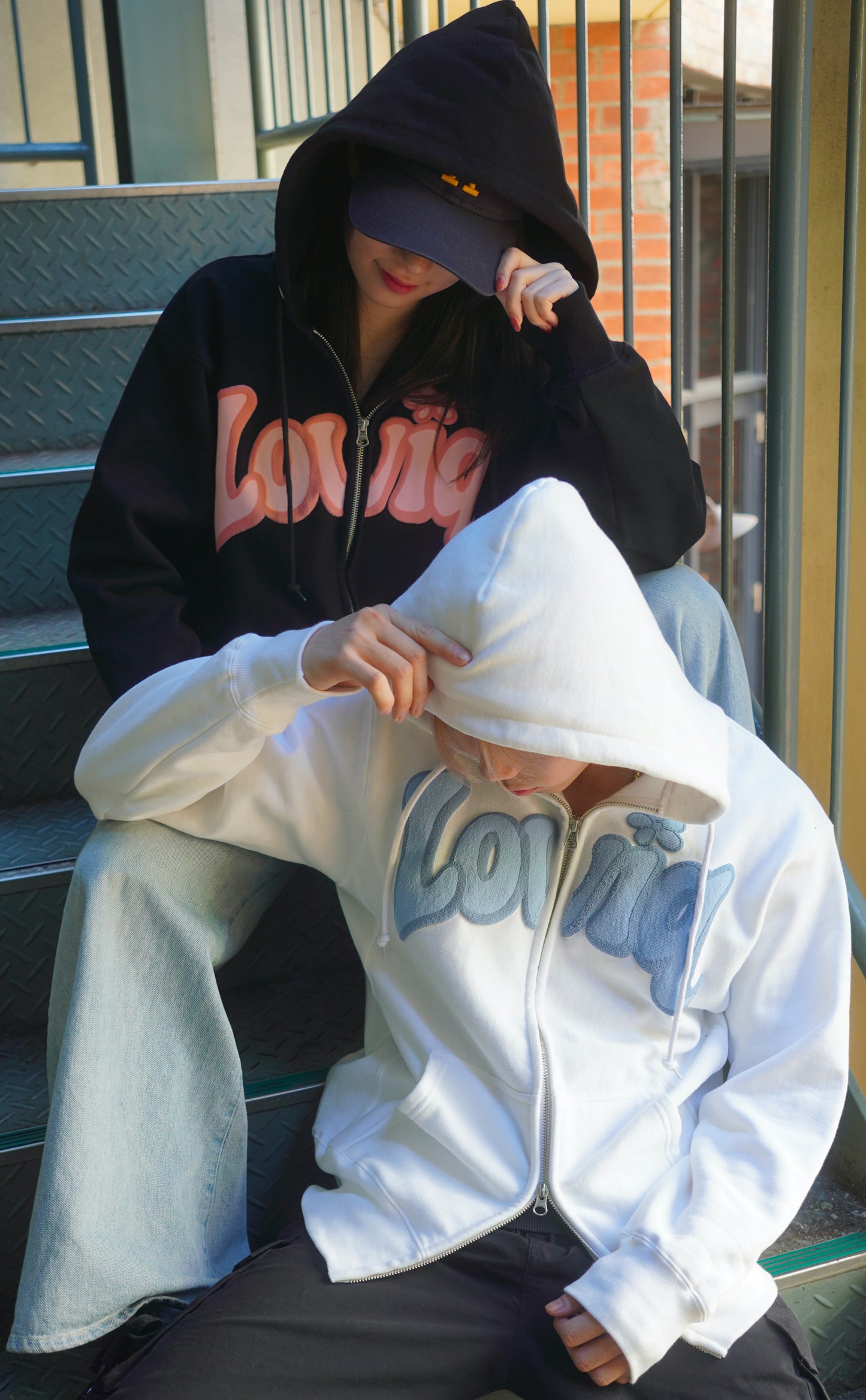 Foam logo double zip hoodie